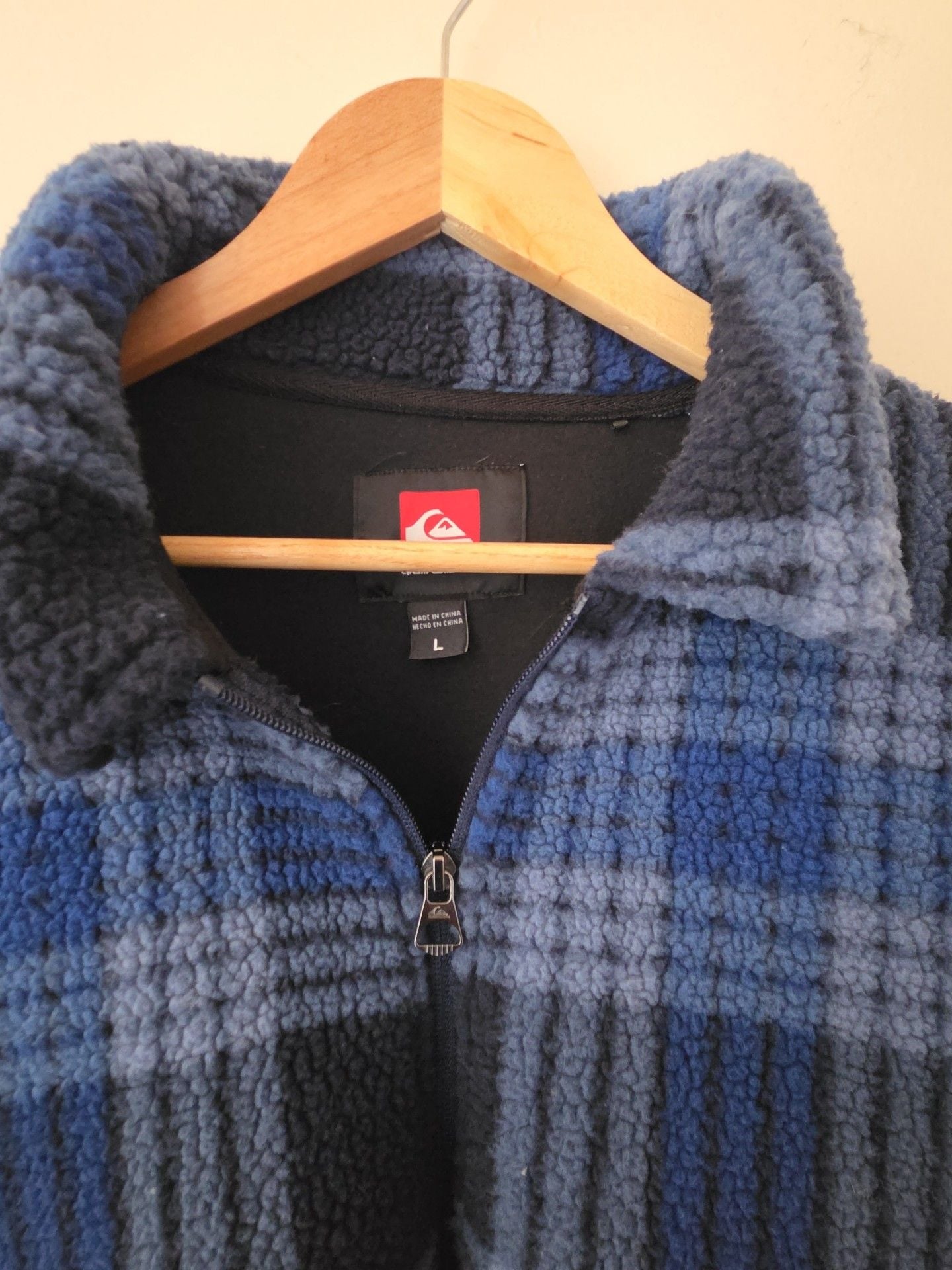 Quiksilver Fleece Jacket Size L Blue Plaid Zip Up Sherpa 3