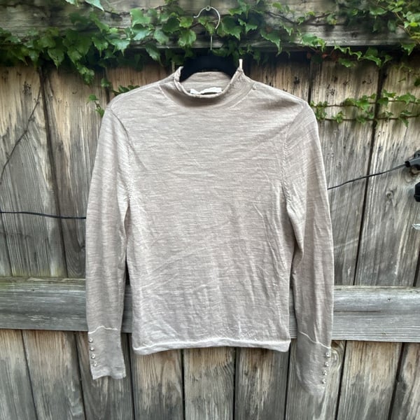 Abercrombie & Fitch Mock Neck Sweater Size L Merino Wool Button Cuff