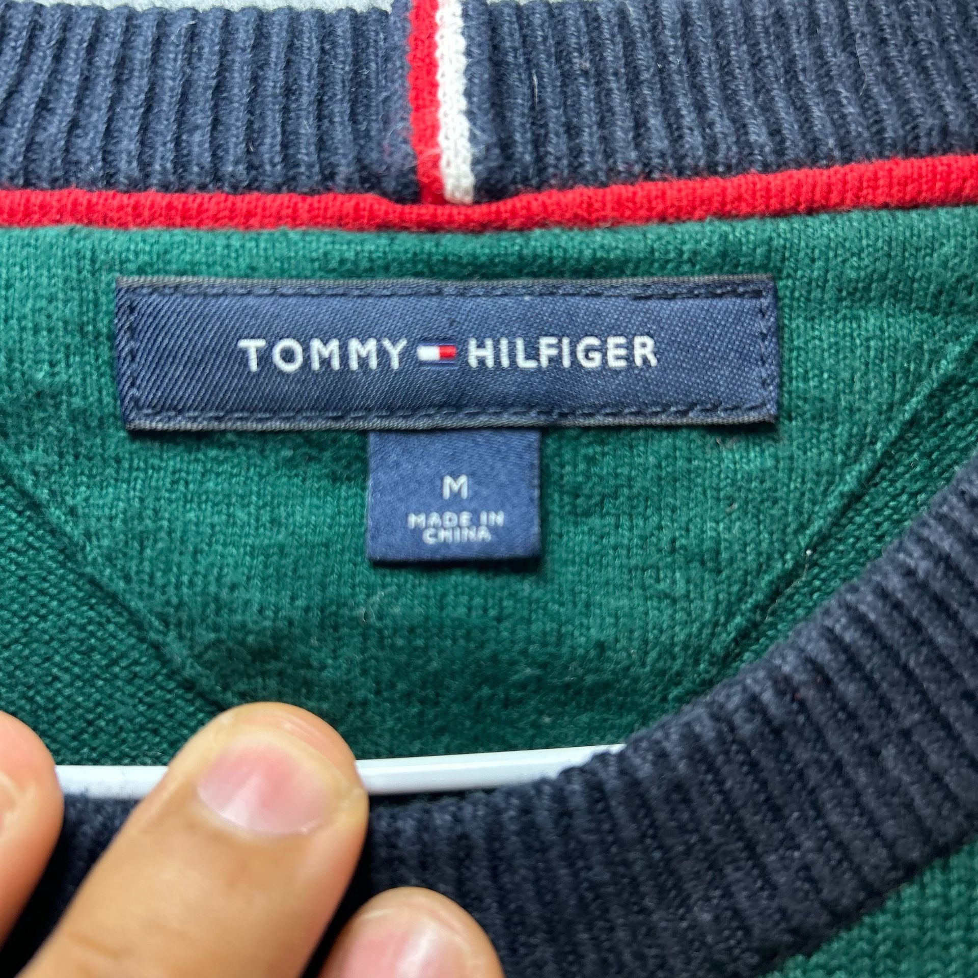 Tommy Hilfiger Men’s Green Y2K Script Logo Crewneck Pullover Sweater, Size M 4
