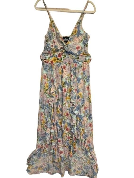 Y2K Angie FairyCore Floral Midi Dress Size M Ruffle Leg Splits 4