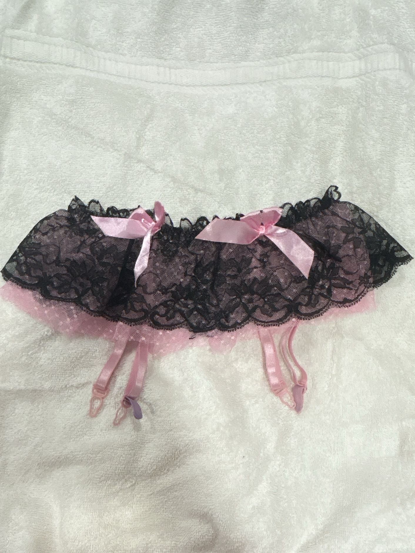Black Lace Garter Belt with Pink Ribbons 2