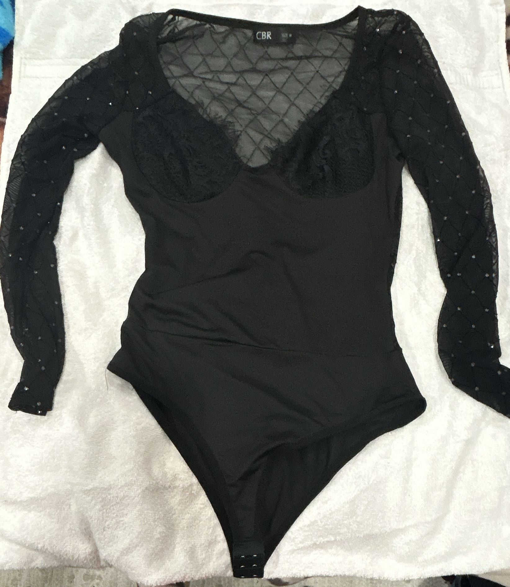 CBR Black Long Sleeve Bodysuit with Mesh and Lace 2