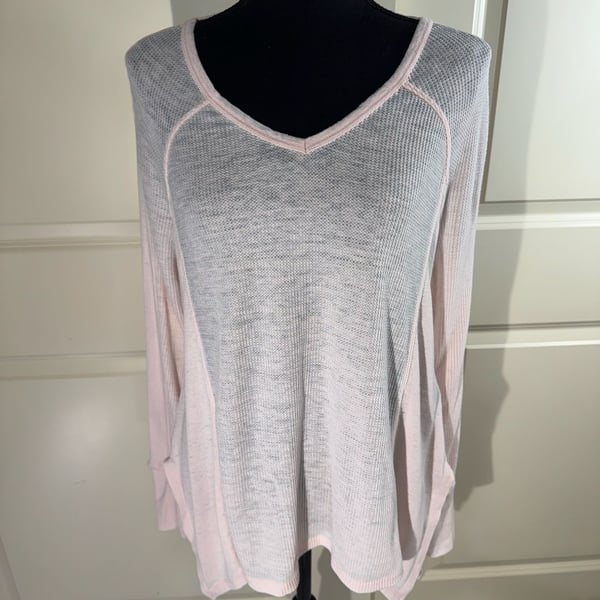 GreenTea Giddy Pink Mineral Wash Thermal Long Sleeve Top Size S