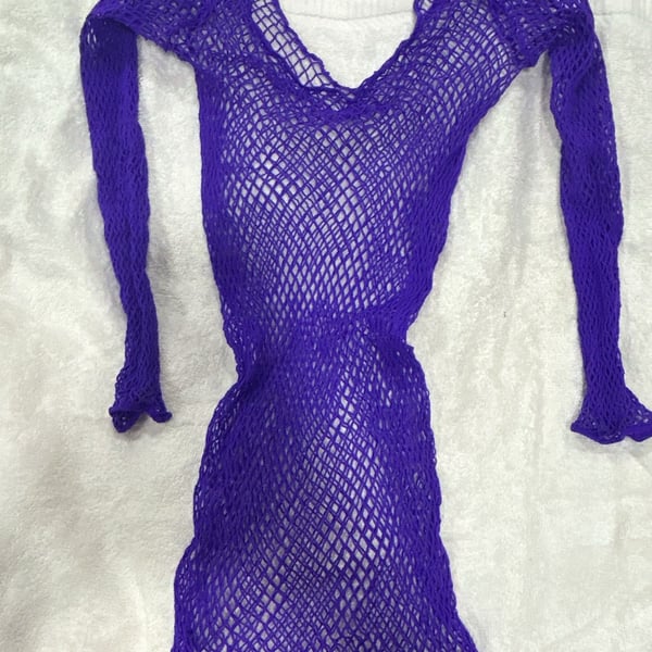 Purple Fishnet Long Sleeve Dress One Size