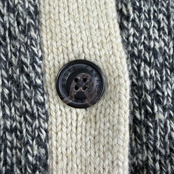Roots Canada Cardigan Size S Shawl Collar Grey Wool Blend Knit Sweater