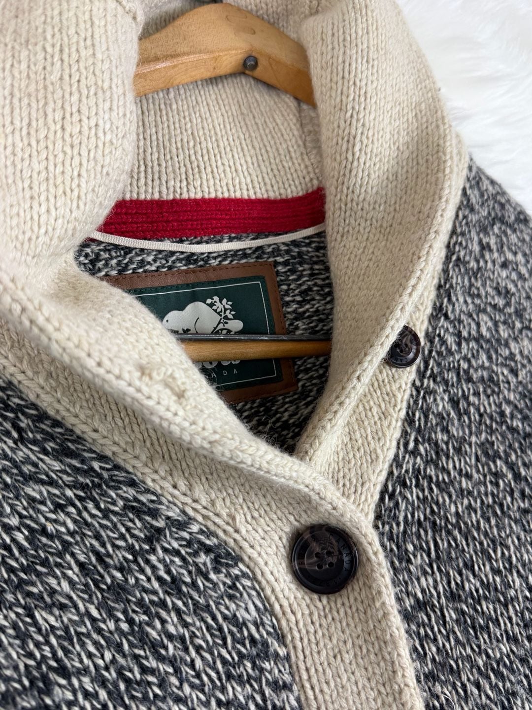 Roots Canada Cardigan Size S Shawl Collar Grey Wool Blend Knit Sweater 3