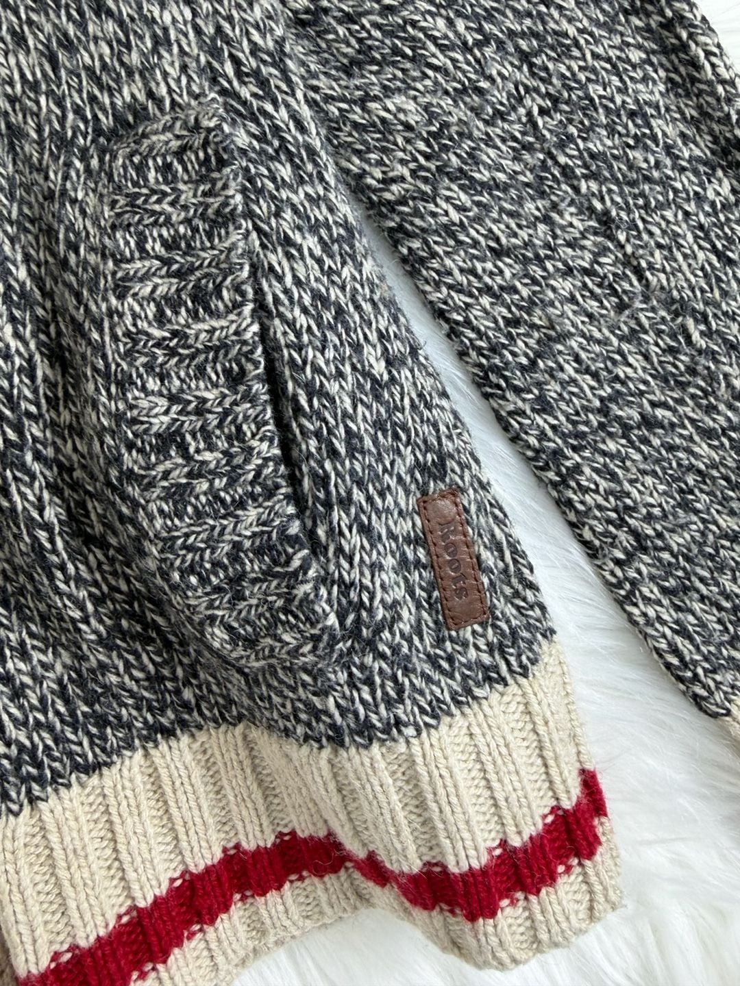 Roots Canada Cardigan Size S Shawl Collar Grey Wool Blend Knit Sweater 4