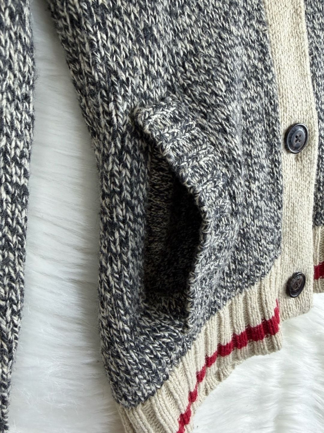 Roots Canada Cardigan Size S Shawl Collar Grey Wool Blend Knit Sweater 5