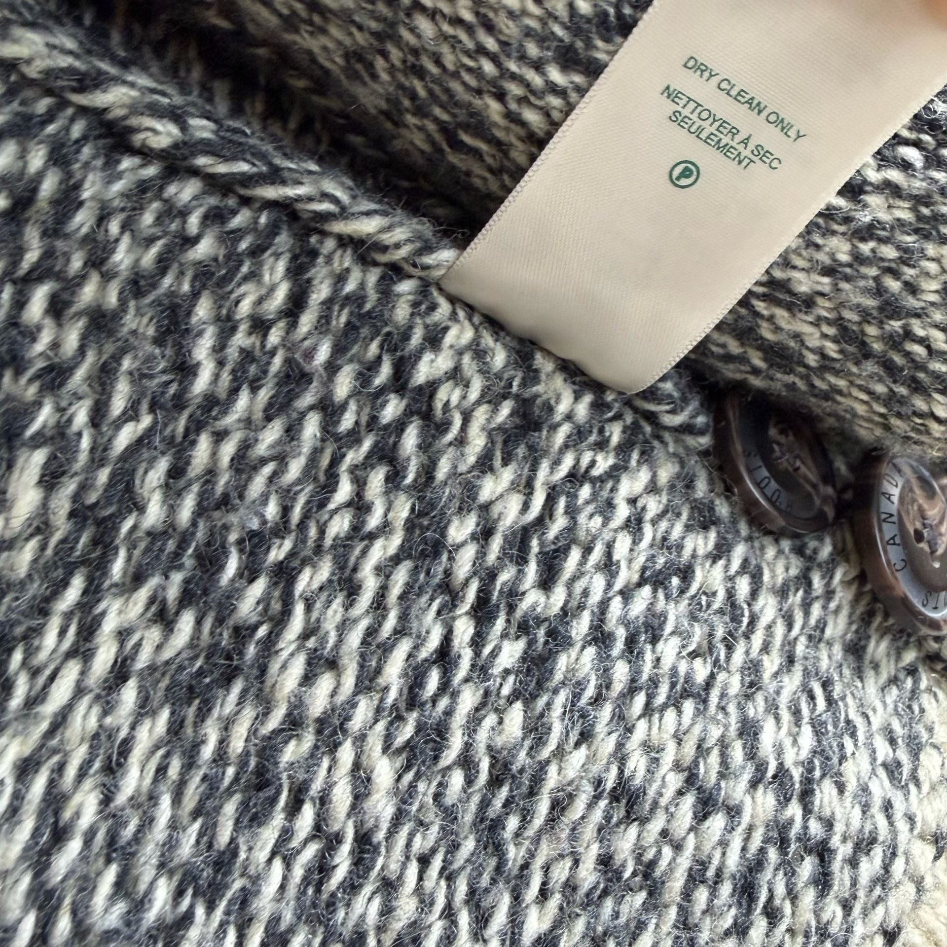 Roots Canada Cardigan Size S Shawl Collar Grey Wool Blend Knit Sweater 12