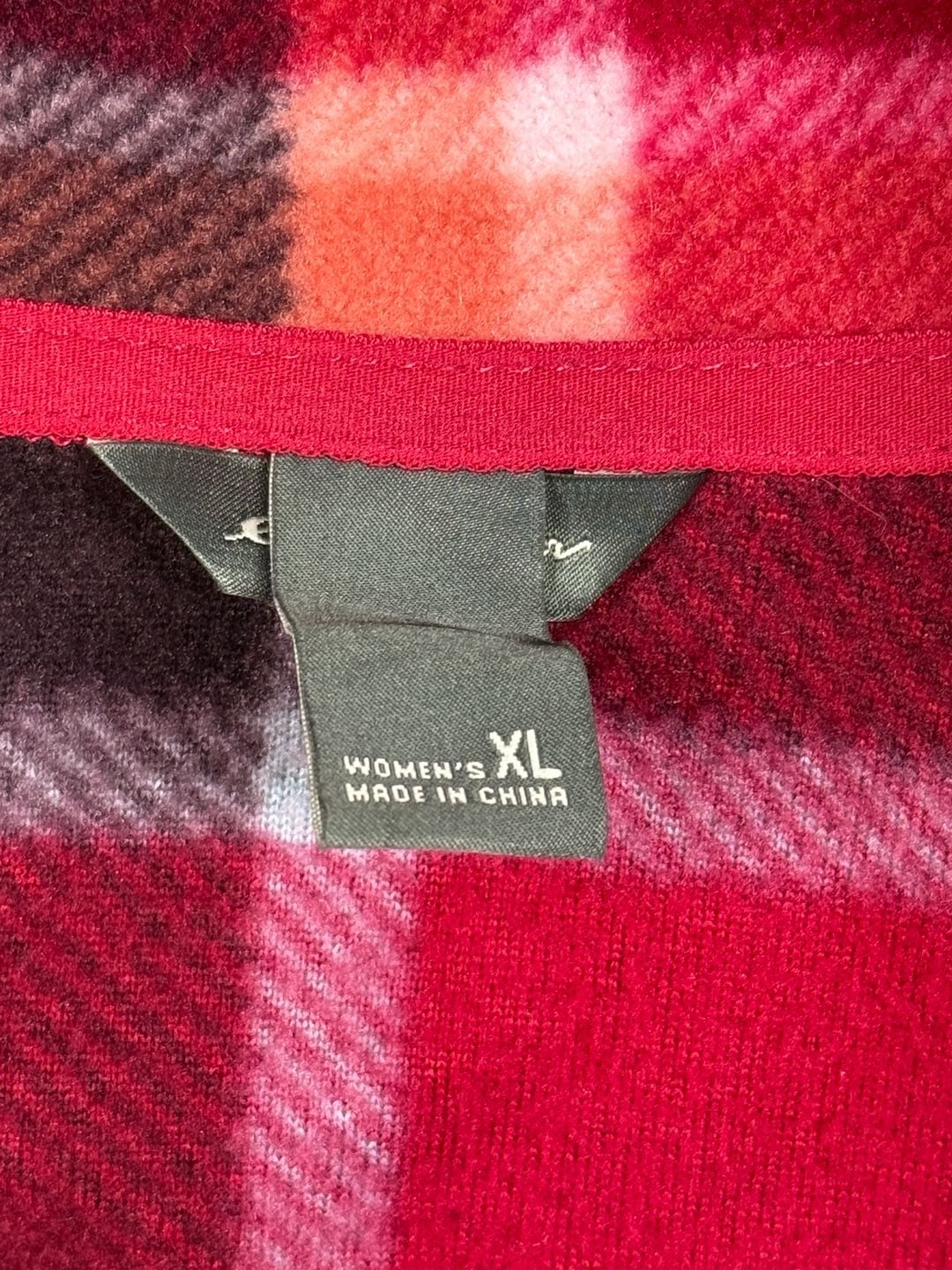 Eddie Bauer Fleece 1/4 Zip Pullover W Size XL Red Plaid Mock Neck 6