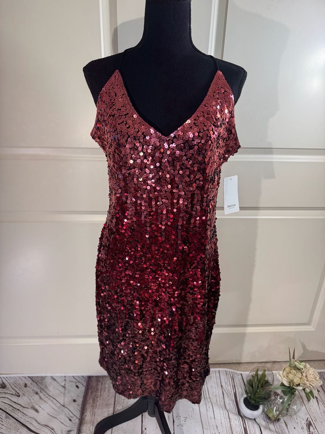 Metme Ombre Sequin Bodycon Dress with Spaghetti Straps - Large 2