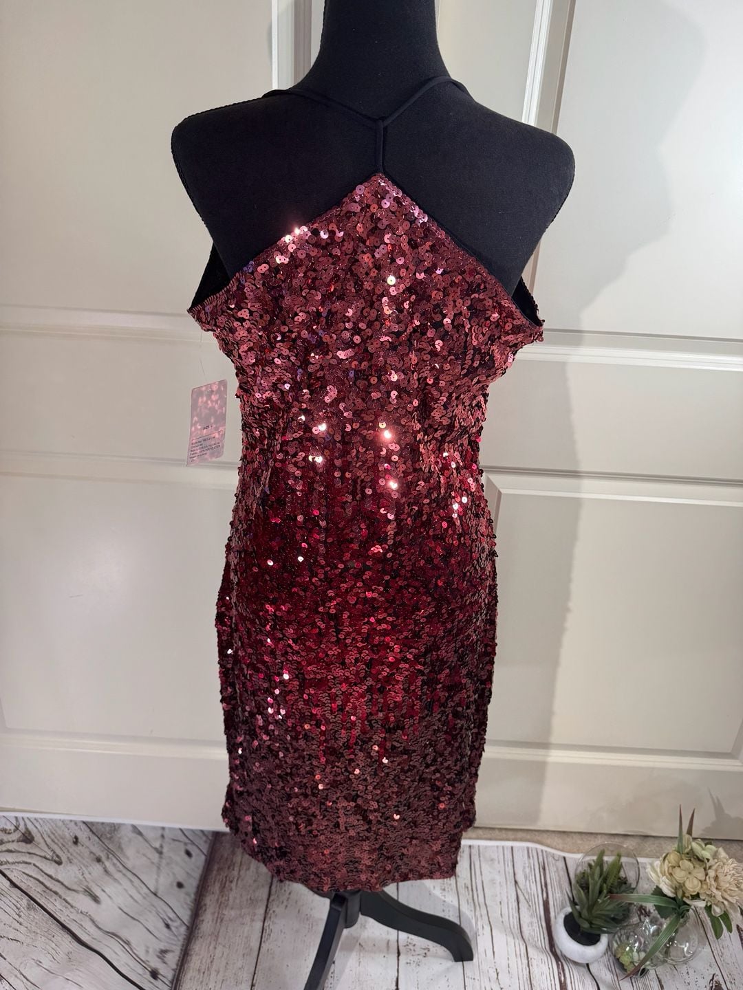 Metme Ombre Sequin Bodycon Dress with Spaghetti Straps - Large 3