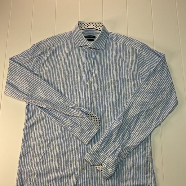 Bugatchi Shaped Fit Long Sleeve Shirt Size M Blue White Striped Dress