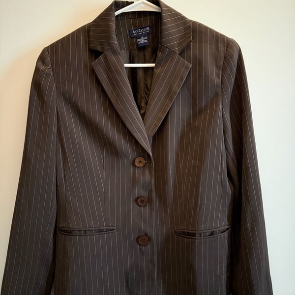 Ann Taylor Factory Store Blazer Size 6 Brown Pinstripe