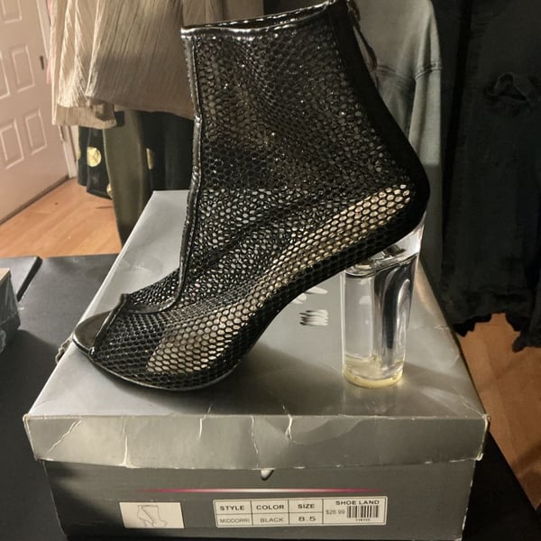 AeroStyle Middorri Mesh Clear Heel Booties Size 8.5 Black