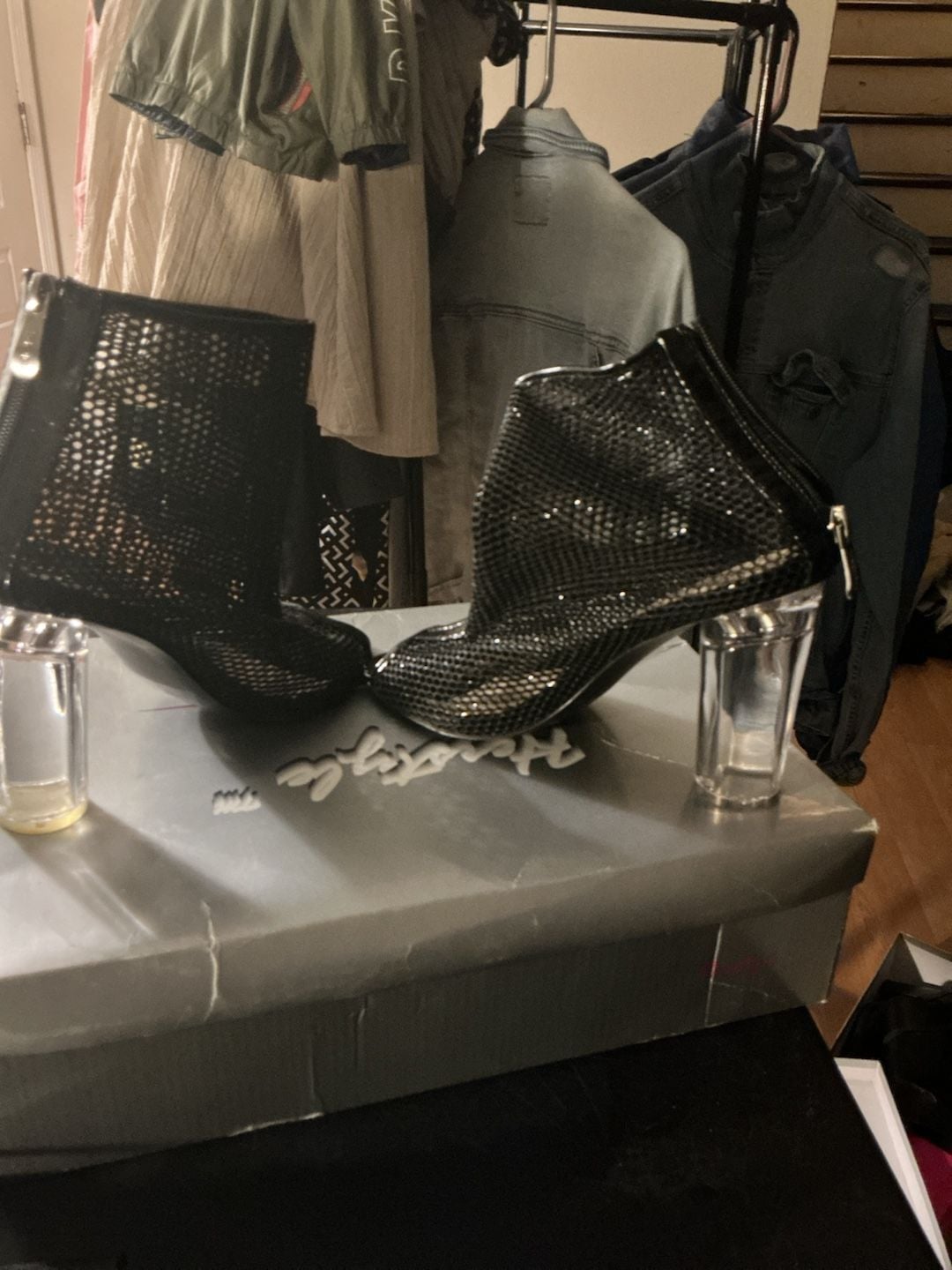 AeroStyle Middorri Mesh Clear Heel Booties Size 8.5 Black 3