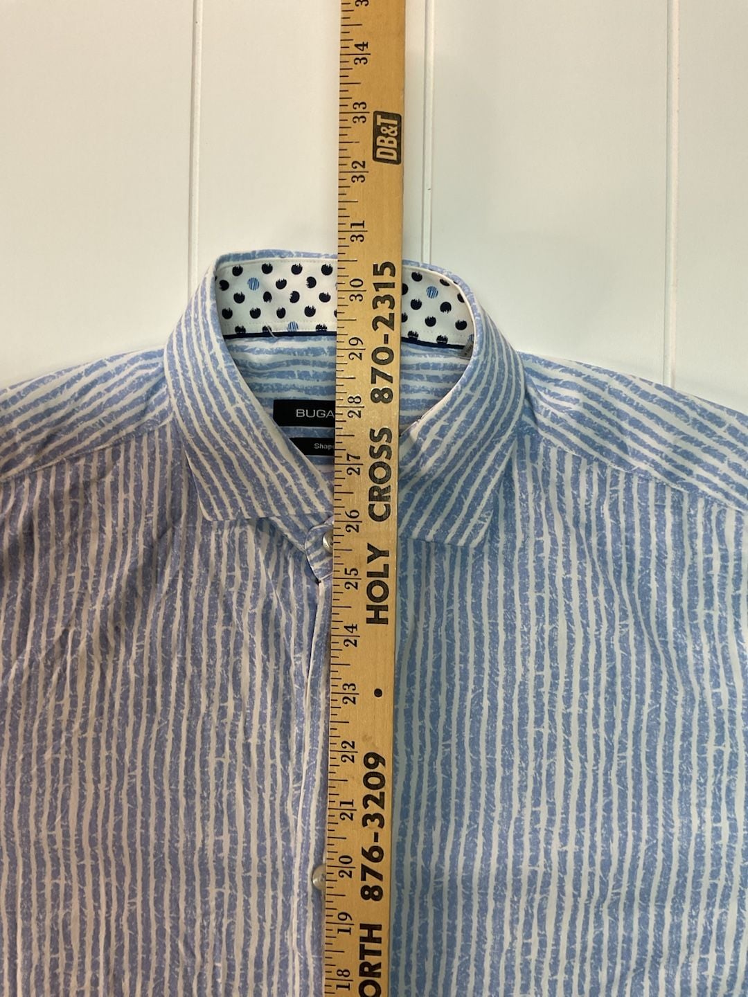 Bugatchi Shaped Fit Long Sleeve Shirt Size M Blue White Striped Dress 7