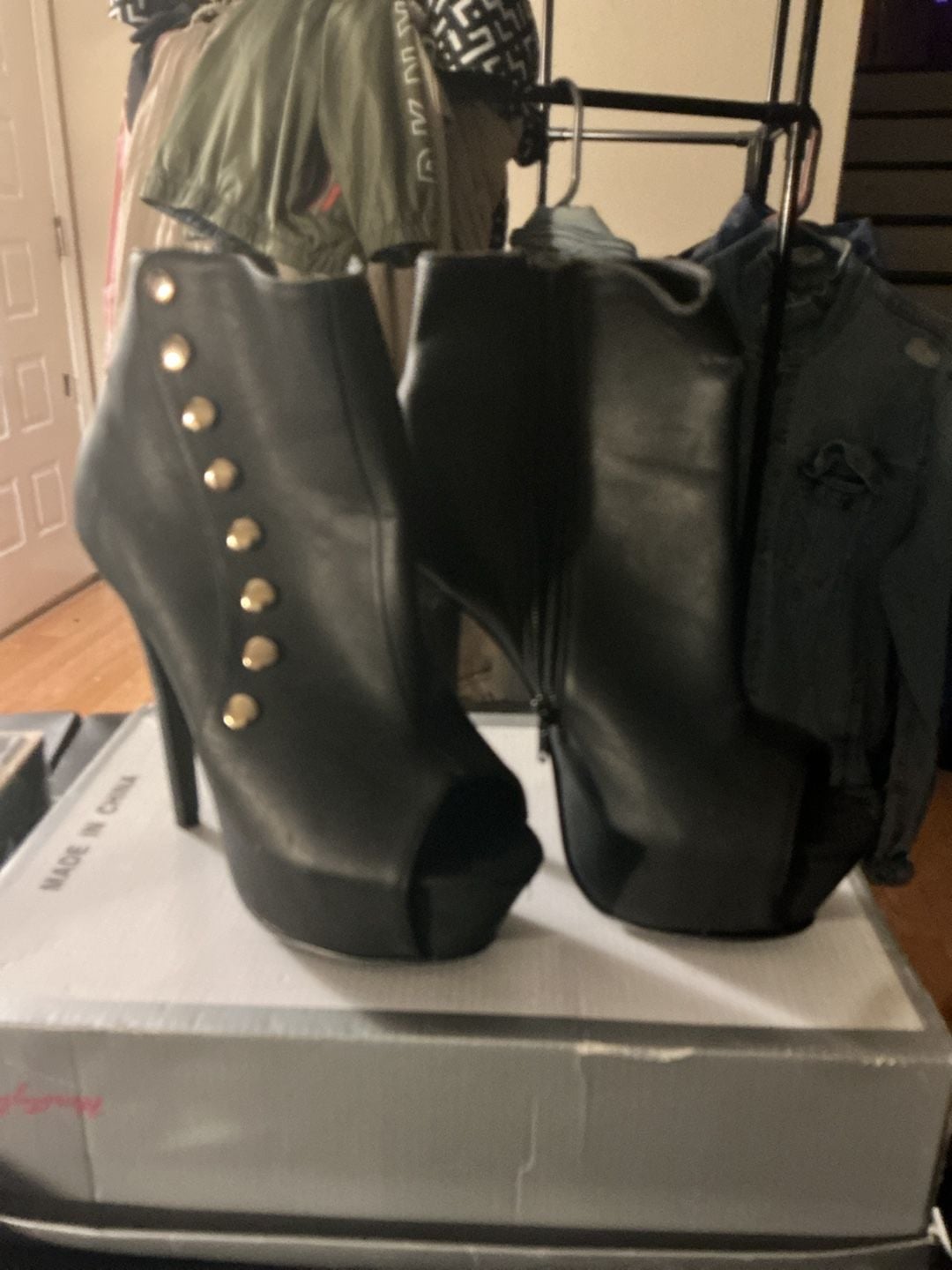 Herstyle Middori Black Peep Toe Platform Stiletto Booties 8.5 2