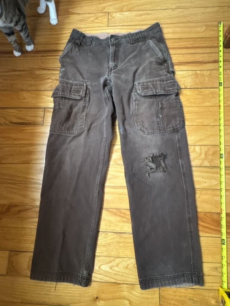 Duluth Trading Co Cargo Work Pants Size 33x34 Brown Distressed Workwear Menswear Utility 2