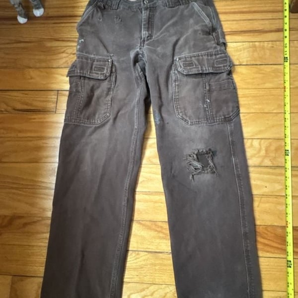Duluth Trading Co Cargo Work Pants Size 33x34 Brown Distressed Workwear Menswear Utility 