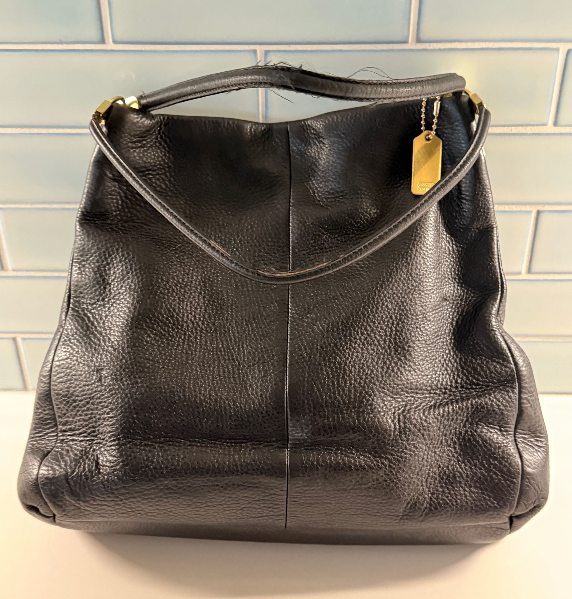 Coach Madison Phoebe Black Peppled Leather Shoulder Bag Hobo 2
