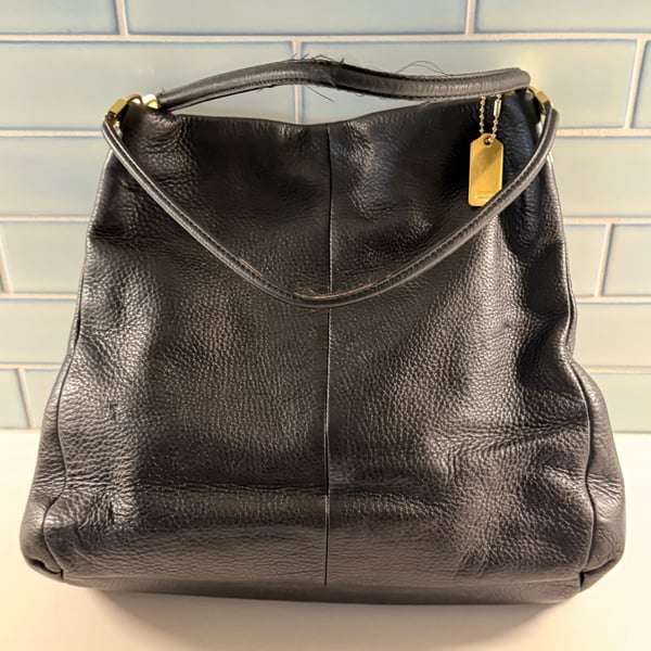 Coach Madison Phoebe Black Peppled Leather Shoulder Bag Hobo