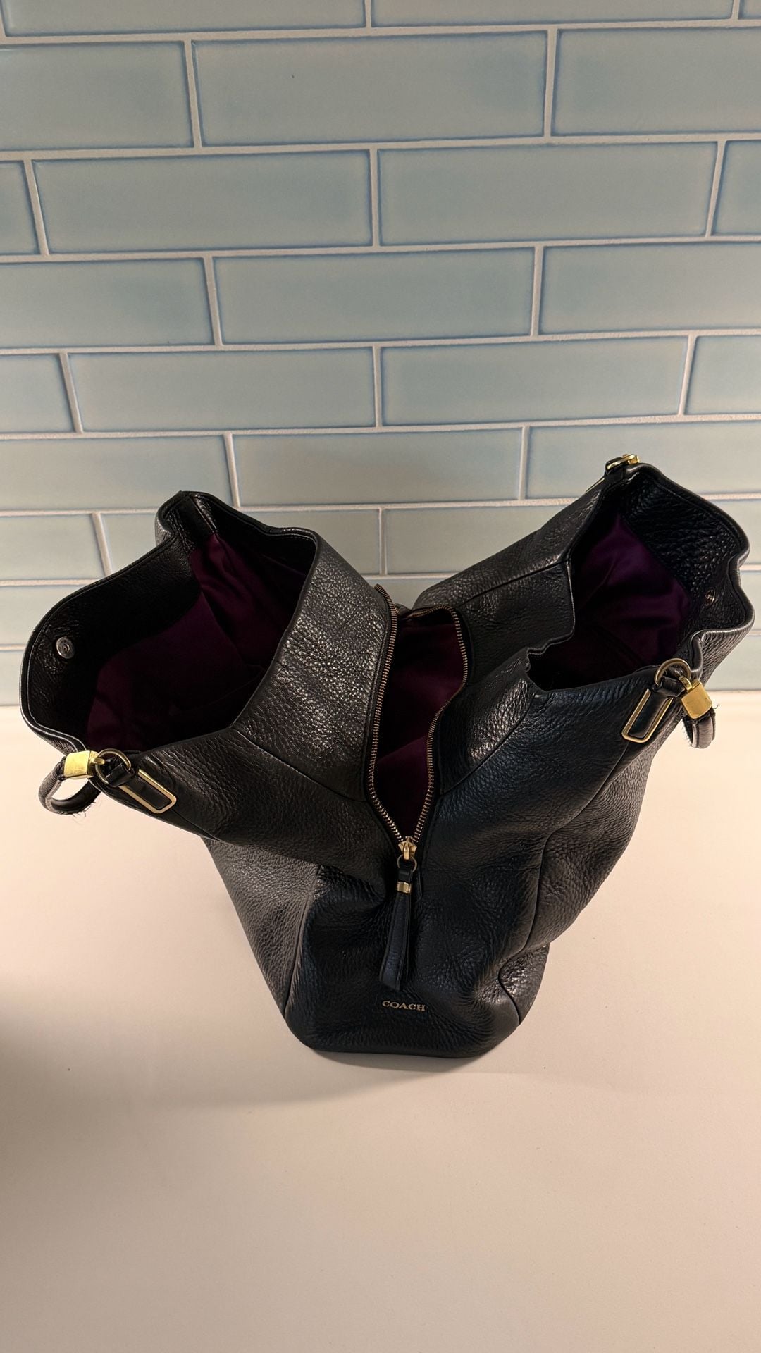 Coach Madison Phoebe Black Peppled Leather Shoulder Bag Hobo 16