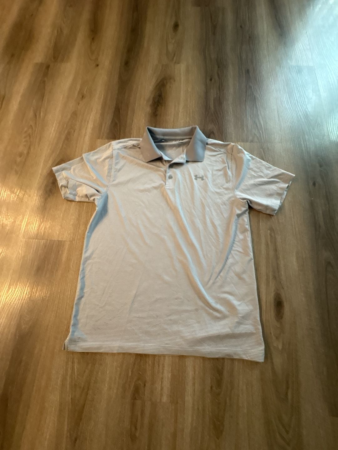 Under Armour Tech Polo Size Large Gray Striped Golf Shirt 2