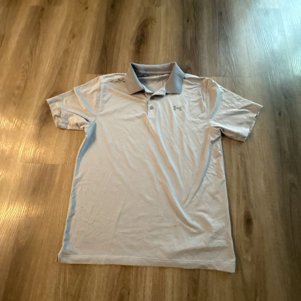 Under Armour Tech Polo Size Large Gray Striped Golf Shirt