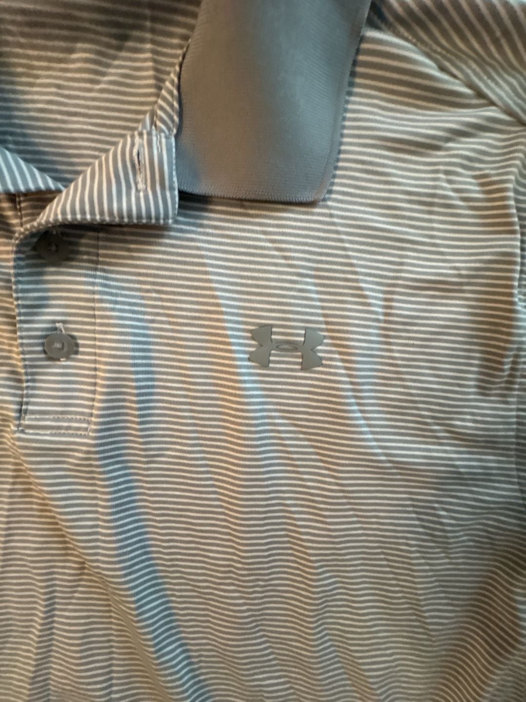 Under Armour Tech Polo Size Large Gray Striped Golf Shirt 3