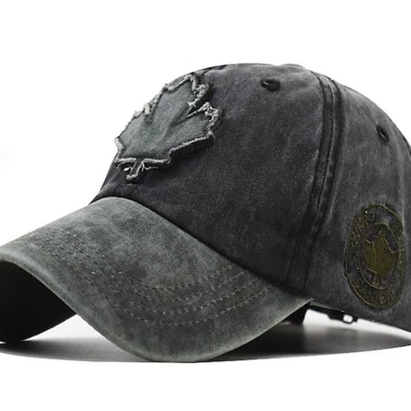 Canada Maple Leaf Baseball Cap Black Washed Cotton Dad Hat
