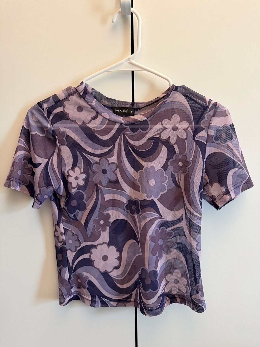 Semi Sweet Mesh Top Purple Floral Swirl Y2K 2