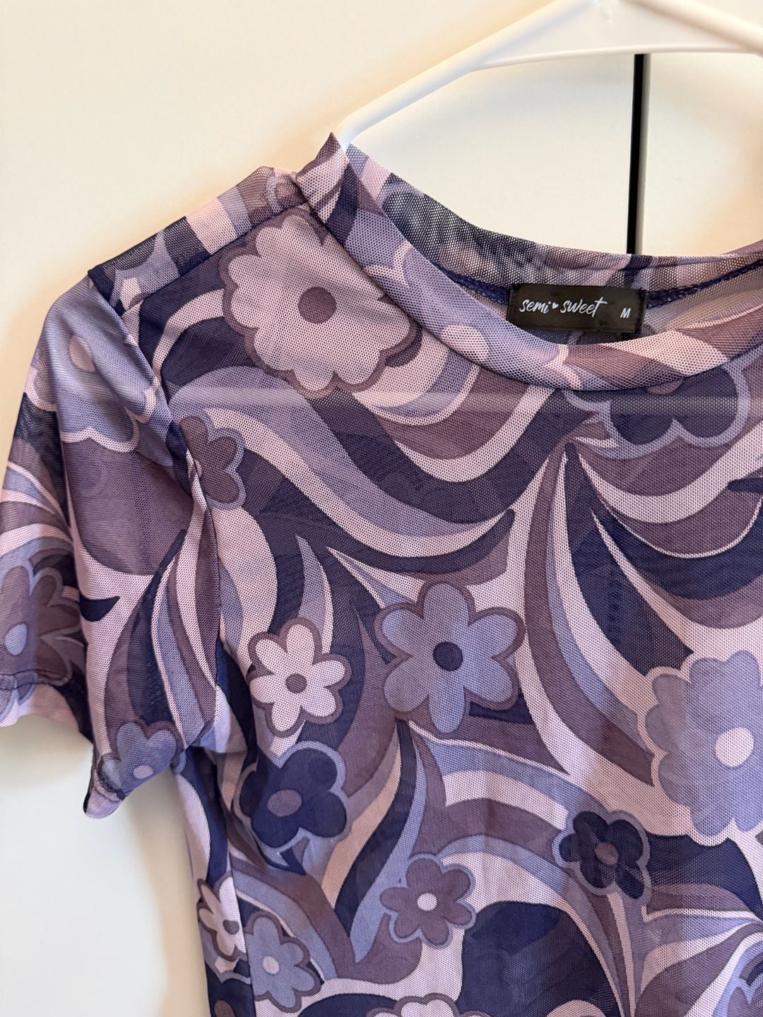 Semi Sweet Mesh Top Purple Floral Swirl Y2K 3