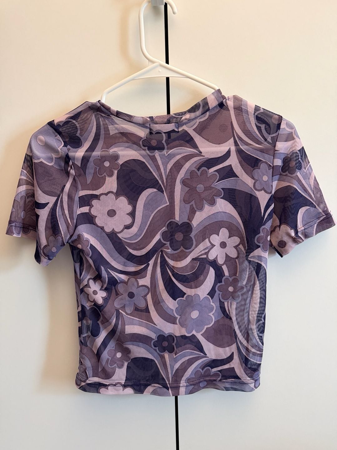 Semi Sweet Mesh Top Purple Floral Swirl Y2K 5
