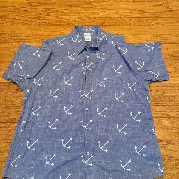 Brooks Brothers 1818 Regent Fit Anchor Print Shirt Size XL Blue Cotton