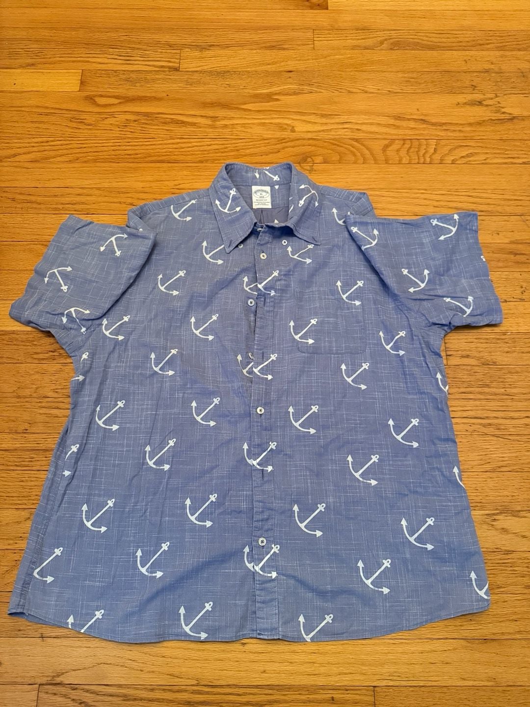 Brooks Brothers 1818 Regent Fit Anchor Print Shirt Size XL Blue Cotton 3