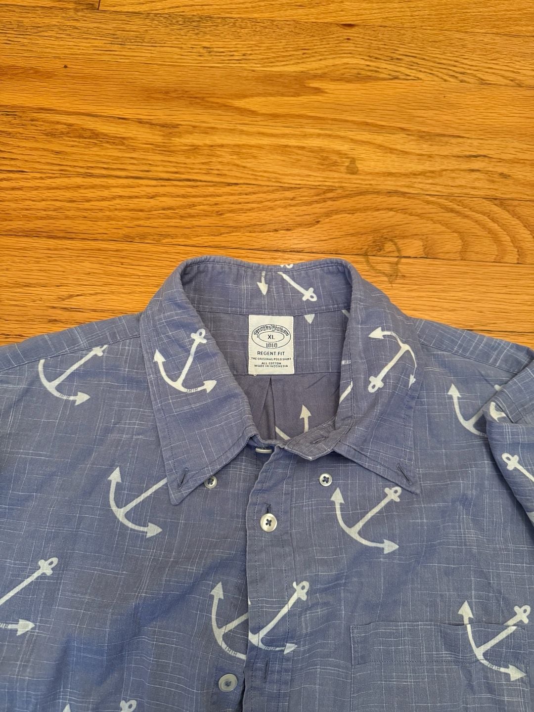 Brooks Brothers 1818 Regent Fit Anchor Print Shirt Size XL Blue Cotton 4