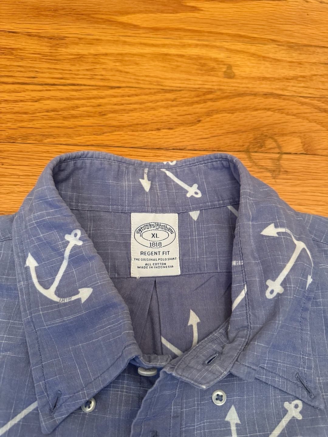 Brooks Brothers 1818 Regent Fit Anchor Print Shirt Size XL Blue Cotton 5