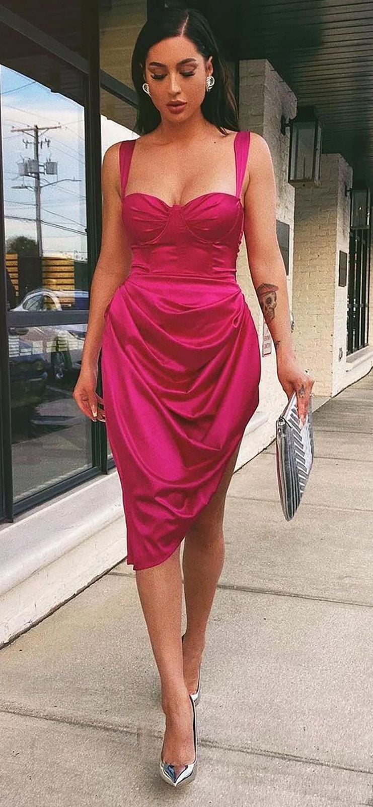 Fashion Nova With Love Satin Midi Dress Magenta 2