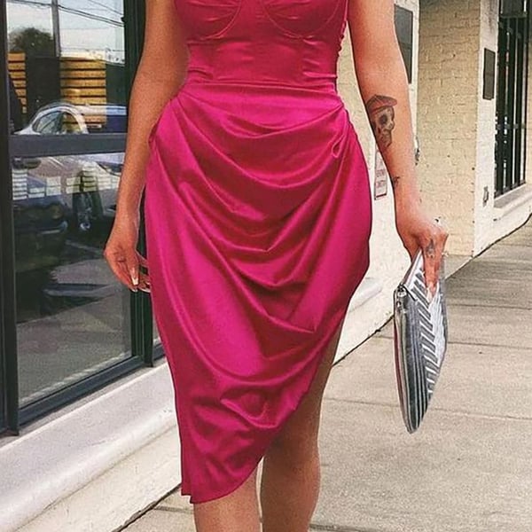 Fashion Nova With Love Satin Midi Dress Magenta