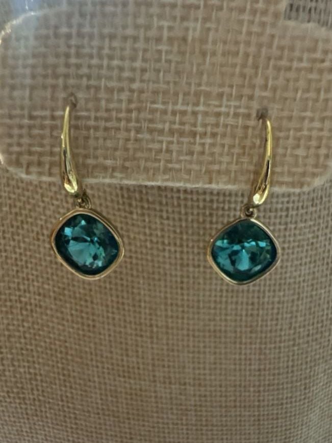 Kenneth Lane Teal Cushion Cut Leverback Earrings 2