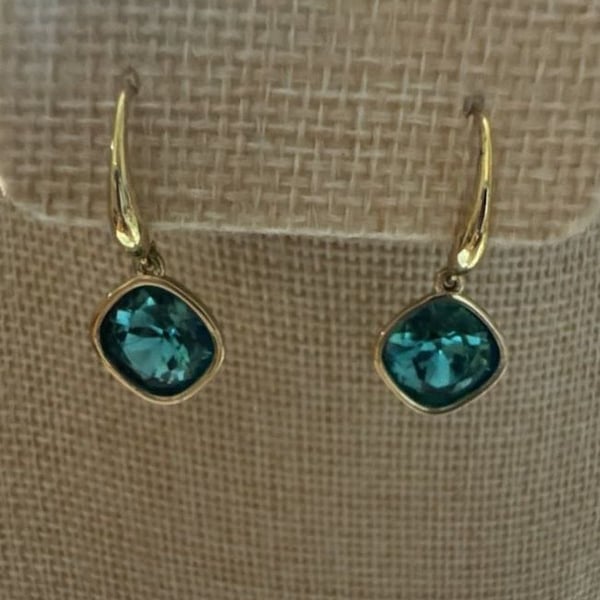 Kenneth Lane Teal Cushion Cut Leverback Earrings