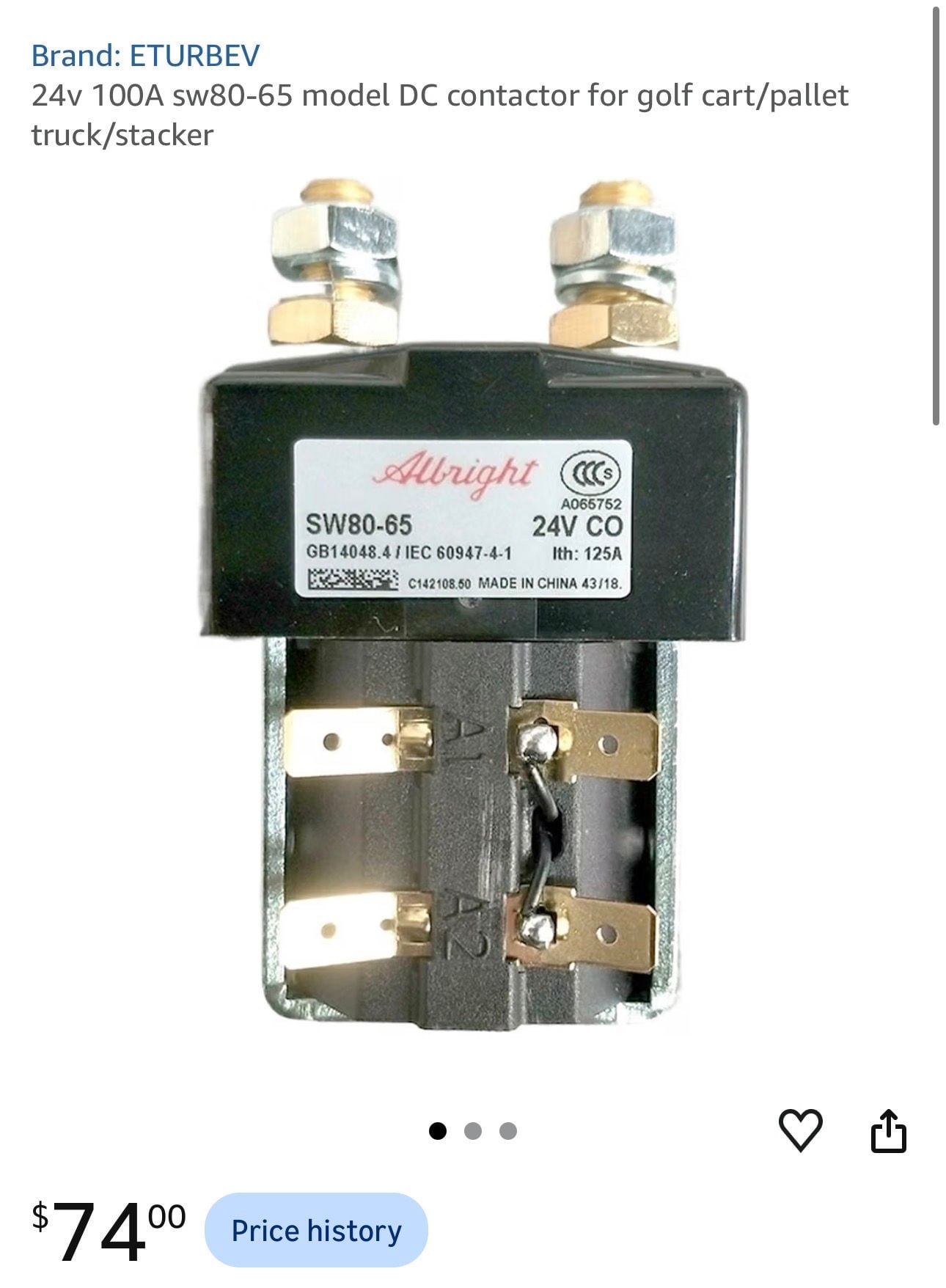 Albright SW80-65 24V DC Contactor Relay 1