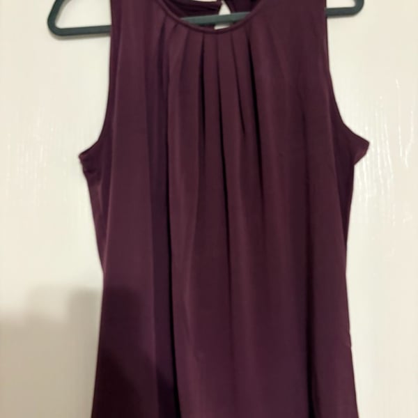 Zenana Blouse Size 1X Plum Purple Pleated Keyhole Back Sleeveless Top