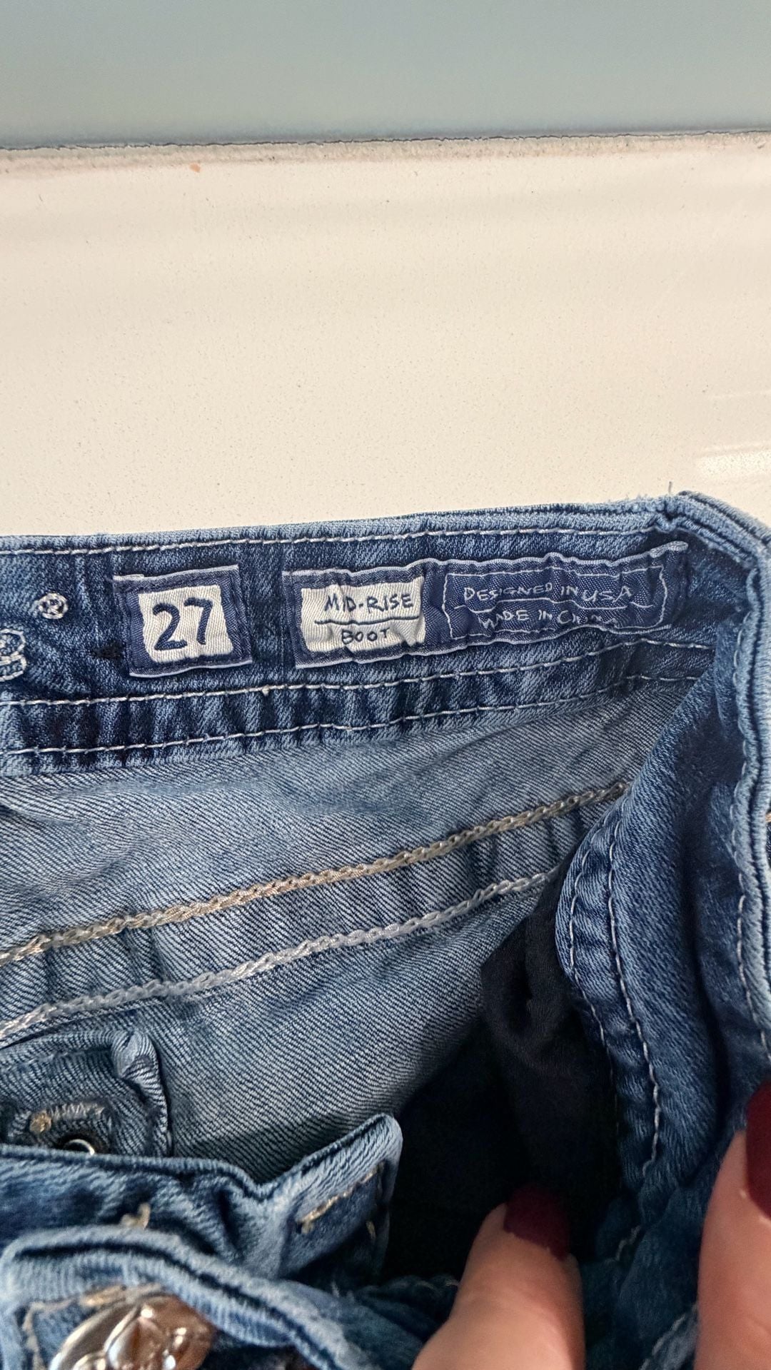 Miss Me Mid-Rise Bootcut Jeans Size 27 Blue Embellished 5
