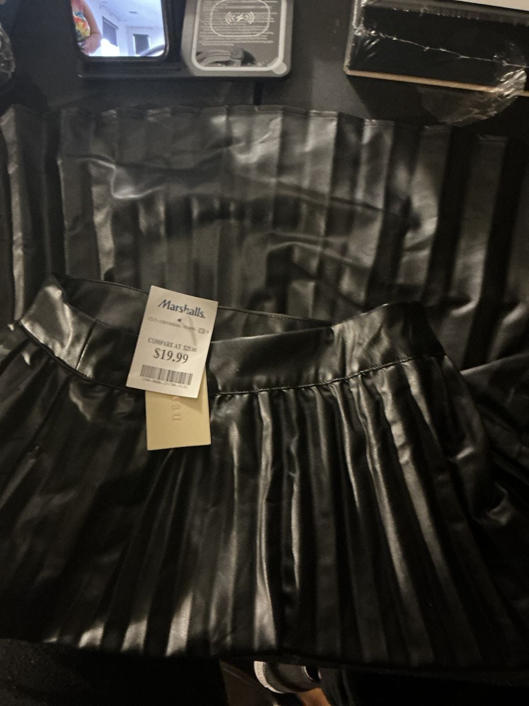 Black Faux Leather Pleated Skirt 1