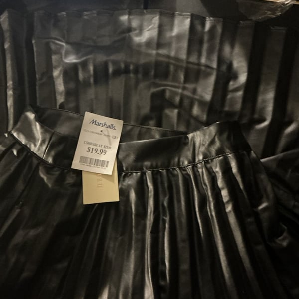 Black Faux Leather Pleated Skirt