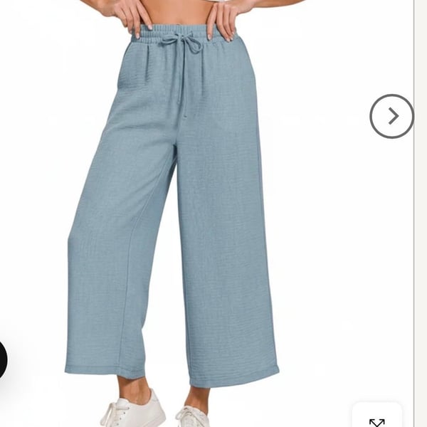 Zenana Casual Pants Size XL Blue Drawstring Waist Wide Leg