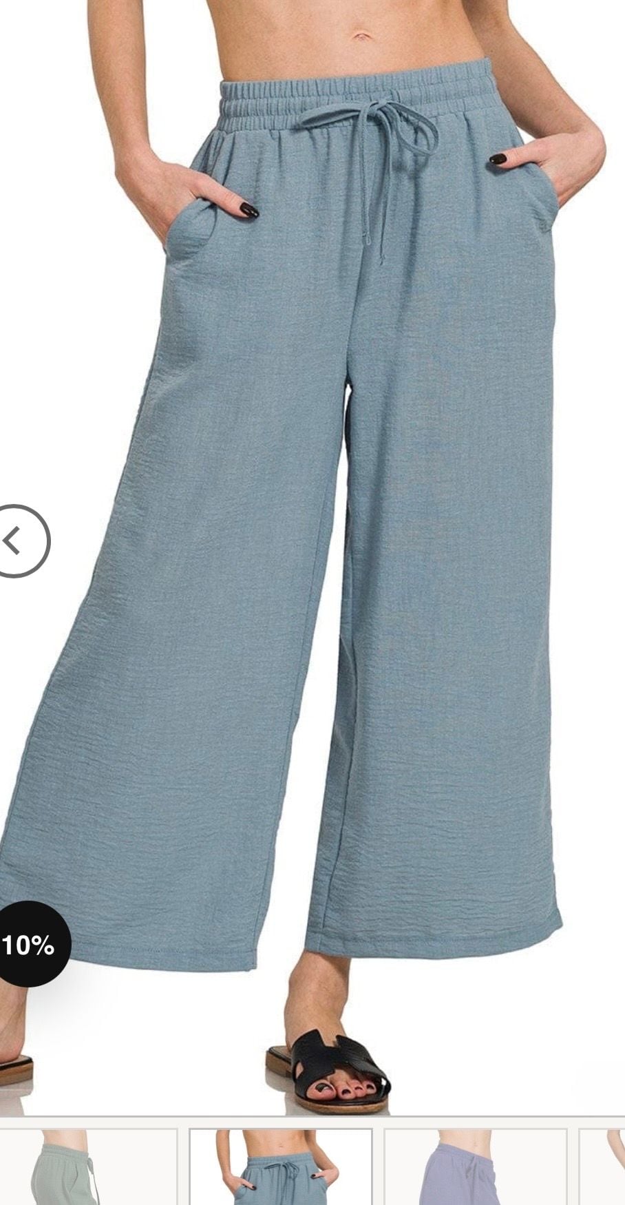 Zenana Casual Pants Size XL Blue Drawstring Waist Wide Leg 7