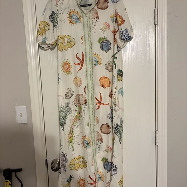 Halfheart Sea Life Print Shirt Dress Size S Maxi CD0914A